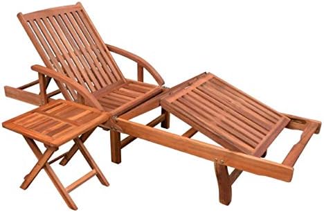 Sunlounger, Sun Lounger with Table Solid Acacia Wood