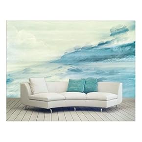 Large Wall Mural - Watercolor Style Landscape of a Coast | Self-Adhesive Vinyl Wallpaper/Removable Modern Wall Decor - 66x96 inches