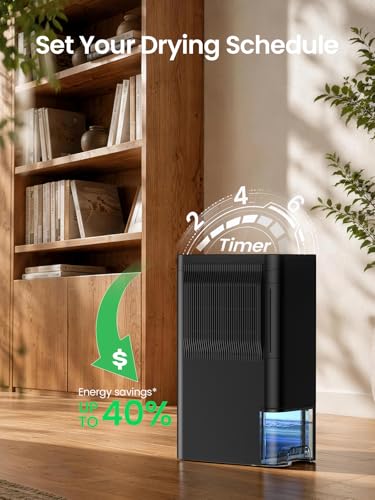 Globexis Dehumidifiers for home up to 1500 Sq.Ft, 86 Oz Tank, Quiet 35dB Rotary Dehumidifier with Drain Hose, Auto Shutoff, Works at 1°C/34°F, Dehumidifiers for Basements, Bedroom, Closet, RV, Black