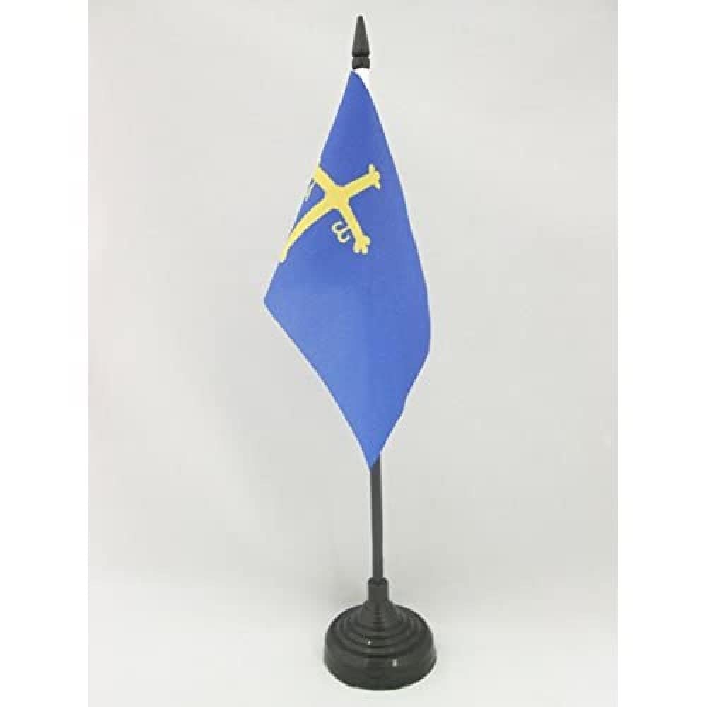 AZ FLAG - Asturias Table Flag 4'' x 6'' - Spanish region of Principado de Asturias Office Mini Banner 100% Polyester 15 x 10 cm - Mini Desk Flag with 10'' Pole and Black Plastic Base — image 1