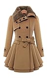 Babyonline Women's Fashion Faux Fur Lapel Double-breasted Thick Wool Trench Coat