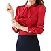 E.JAN1ST Women's Long Sleeve Shirt Tie Bow Neck Button End Slim Fit Chiffon Blouse