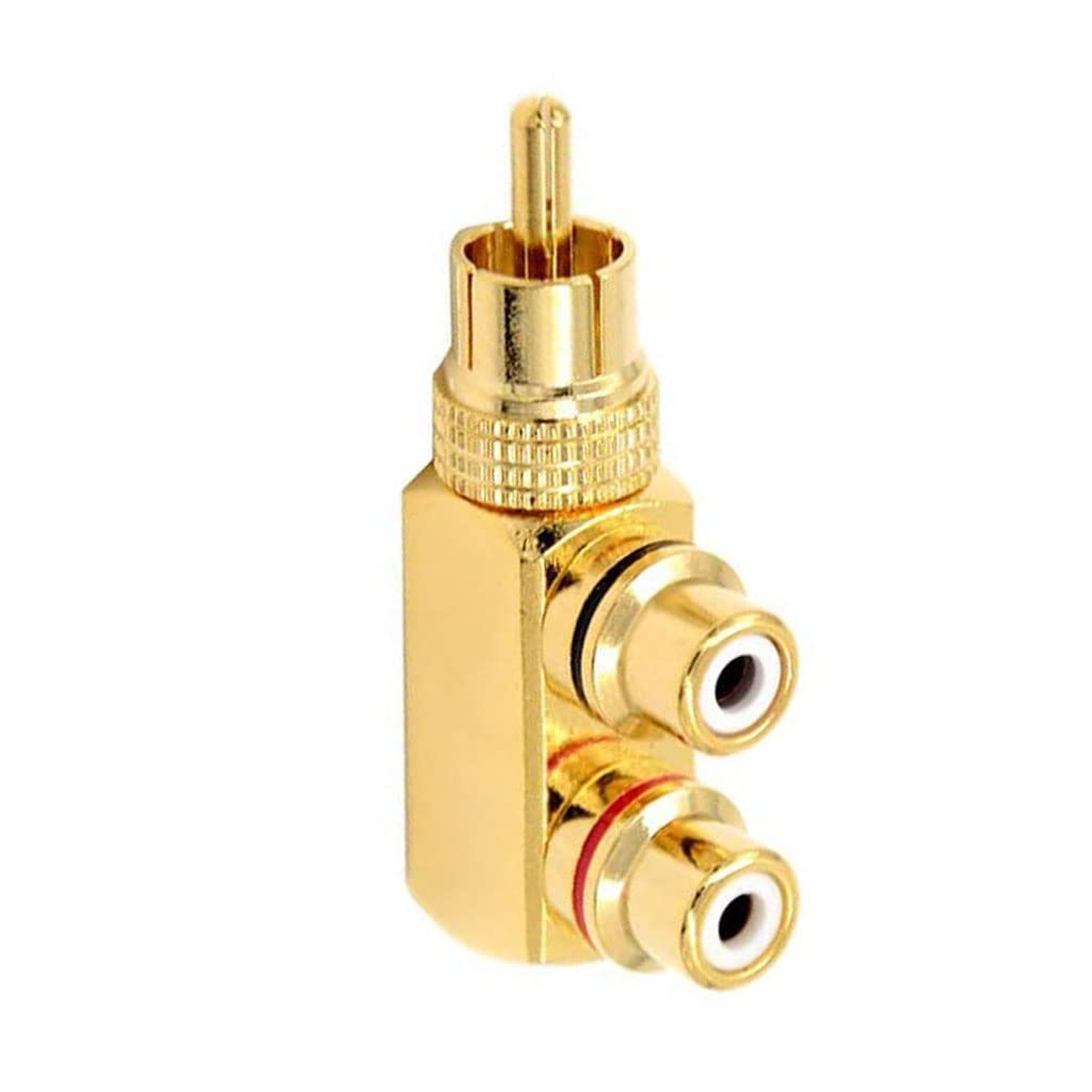 Alnicov RCA Y Splitter Adapter 90 Degree Right Angle RCA Male to 2 RCA Female Jack Audio Video Y Splitter AV TV Adapters Metal Connector(2 pack)