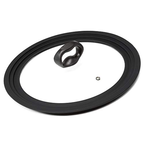 Ecolution EKUL-2428 DST Universal Pots, Pans and Skillets Vented Tempered Glass, Heat Resistant Silicone Rim fits 9.5 inch, 10 inch, 12 inch Cookware, Dishwasher Safe, Replacement Lid, Large, Black