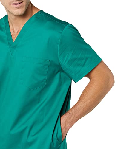 AMAZON ESSENTIALS MEN’S V-NECK SCRUB TOP WITH POCKETS, TEAL BLUE, SMALL