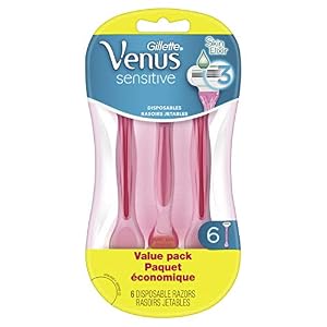 Gillette Venus Sensitive Disposable Razors for Women with Sensitive Skin, 6 Count, Delivers Close Shave with Comfort
