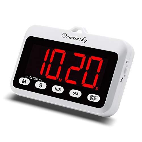 DreamSky Portable Digital Kitchen Timer with Large Red Number Display, Count Up/Down Timer with ON/OFF Button, Magnetic Back Foldout Stand, Battery Operated Timers for Cooking Baking Yoga.