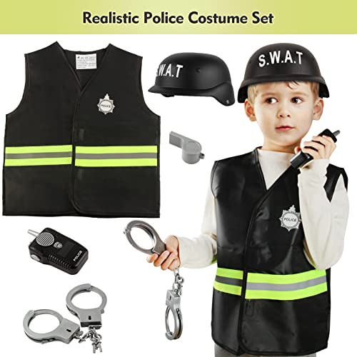 Cocojeci Boys Dress up Trunk Costumes Set,15pcs Pretend Role Play Set Fireman, Police