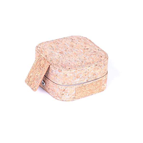 MANISHO Jewelry Box Vegan Cork Small Travel Organizer Eco-Friendly Display Storage Case for Rings Earrings Necklace