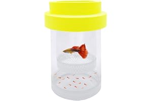Kirmoo Floating Fish Breeding Isolation Box for Aquarium Tank Plastic Mesh Hatchery Incubator Breeder Box for Baby Fish Betta Shrimp Clownfish Guppy (Yellow, Large)