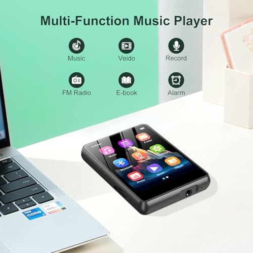 128GB MP3 Player with Bluetooth 5.4, 2.4 inch Full Touchscreen Portable Music Player HiFi Lossless Digital Audio Player with Speaker, FM Radio, E-Book, Earphones Included