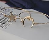 Hot New Design 1 Pair Charm Moon Star Bracelet Boho Hippie Bohemian Bangle for Best Friend (Gold)