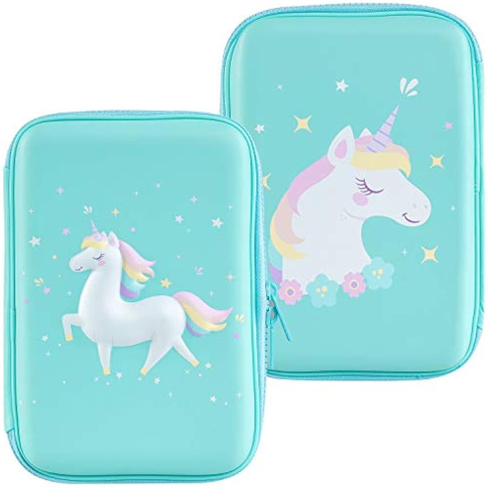 Unicorn Pencil Case For Girls (Hard Top) Magical 3D Creature, Bright