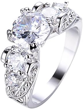 Adeser Jewelry Womens Lab Colourful CZ Ring And Five Stone Wedding Ring,10 KT White Gold Plated cz engagement rings Womens Rings (WT) Size 5