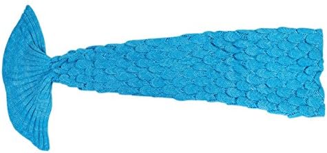 Mermaid Tail Blanket, Warm and Soft Knitted Mermaid Blanket for Kids, Sleeping Bag for Sofa, Living Room, All Seasons applied (light blue)