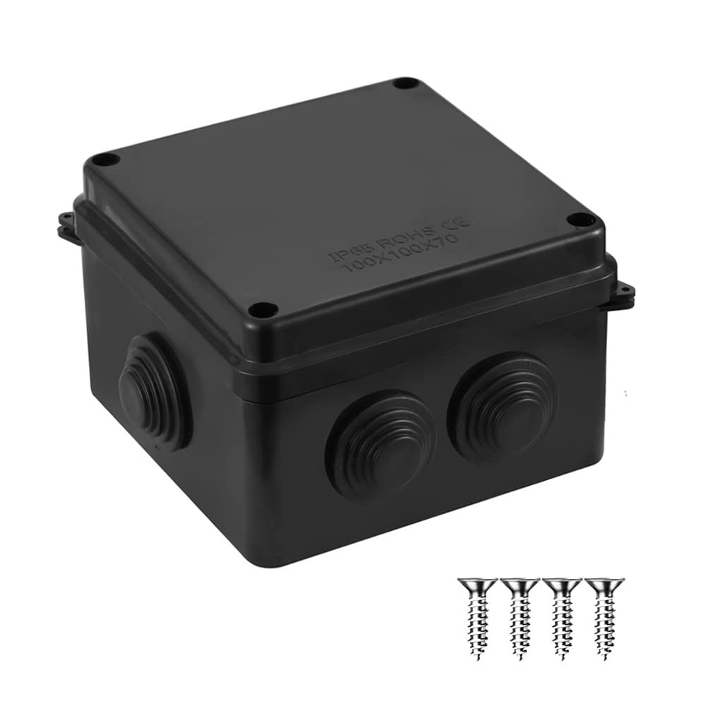 IP65 Waterproof Dustproof Junction Box, ABS Plastic Junction Box DIY Case Enclosure, Universal Electrical Project Box (100x100x70mm) – AVARTEK (Black)