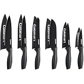 Cuisinart Knife Set, 12pc Ceramic Coated Knife Set with 6 Blades &amp; 6 Blade Guards, Lightweight, Stainless Steel, Durable &amp; Dishwasher Safe (Black)