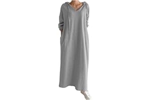 Bengbobar Women's Casual Plush Pullover Oversized Sweatshirt for Women Long Sleeve Drawstring Hoodie Maxi Dress with Pockets