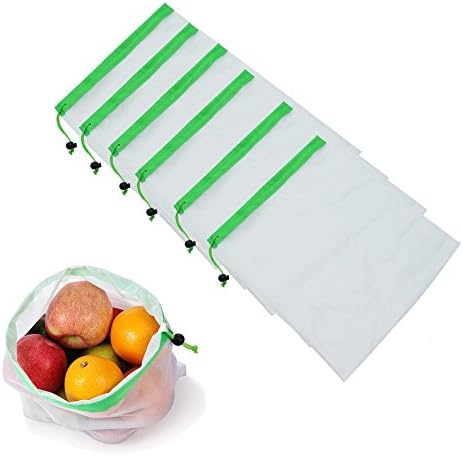Reusable Mesh Produce Bags Washable Grocery Bags Premium Shopping Bags for Vegetable, Fruit Storage Set of 6pcs Medium Sizes 12x14in |Lightweight | See-Through
