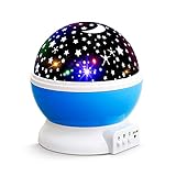 NEW GENERATION Baby Night Lights for kids, Lizber Starry Night Light Rotating Moon Stars Projector, 9 Color Options Romantic Night Lighting Lamp, USB Cable / Batteries Powered for Nursery, Bedroom