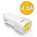 VOJO 24W Dual Fast Car Charger Adapter [White] with Adaptive 2 Port Cigarette Lighter USB for S6 S7 S5 S4 , iPhone 6 6s Plus 5s 5 SE iPad 4 3 mini 2, LG G5 G4 G3, HTC M8 M9, Android
