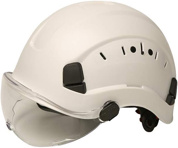 SMASYS Safety Hard Hat ABS Helmet Adjustable with Visor 6-Point Suspension Perfect for Construction and Climbing (White Visor) - - 
