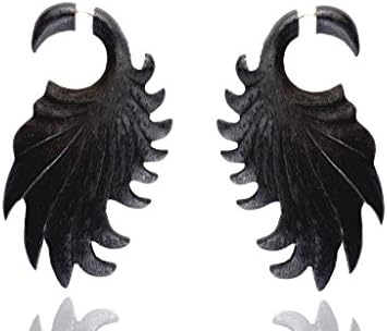 Tibetan Craft Handmade Tribal Carving Design BIG Fake Guage Wood Earring WER449