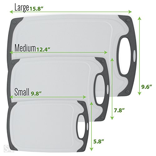 S&T 428501 BPA Free Cutting Boards W/ Rubberized Grips & Juice Grooves, 3 Pack