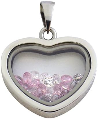 Womens Stainless Steel Pink Cz Stones Heart Pendant Necklace