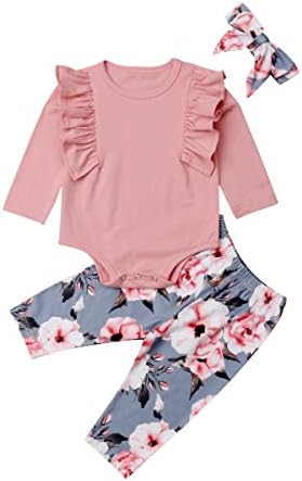 Toddler Baby Girls Christmas Cotton Ruffle Romper Top Floral Leggings Pants 3pcs Clothes Sets