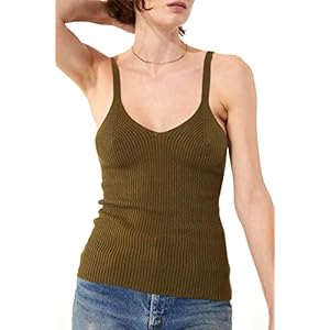ZHILI Womens V-hals Tank Tops Trui Vest Gebreide Mouwloze Strappy Casual Sheer Merino Wol Truien