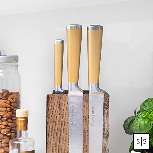 Magnetic Knife Holder and Utensil Caddy 2 in 1, Brown, Dual Purpose Design - Universal Knife Block without Knives and Wood Utensil Holder with a Farmhouse Utensil Holder Style