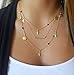 Gold Layered Necklace Pendant for Women Boho Multilayer Chain Beads Leaf Disc Charm Costume Jewelry Sets 4Pcs E600G-