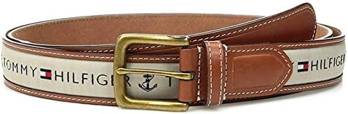 Amazon トミーヒルフィガー Tommy Hilfiger メンズ レザー ベルト ロゴ フラッグ マーク バックル コットン 並行 ベルト 通販