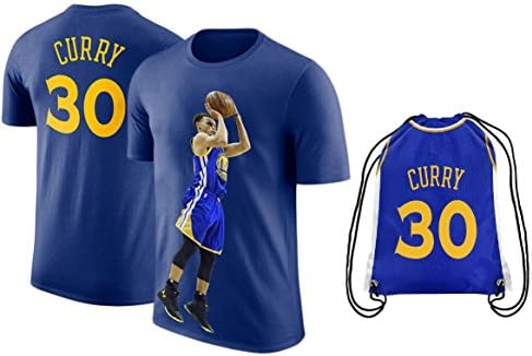 Steph Curry Jersey Style T-shirt Kids Curry Blue T-shirt Gift Set Youth Sizes ✓ Premium Quality ✓ ✓ Basketball Backpack Gift Packaging (YS 6-8 Years Old, Curry)