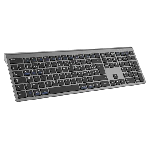 cimetech Wireless Rechargeable Bluetooth Keyboard Silent Ultra-Slim French AZERTY Keyboard with Numeric Pad for MacOS/iOS/Android/Windows/PC/Computer/Laptop/Laptop - Grey Black