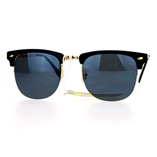 Vintage Classic Designer Sunglasses Half Rim Square Fashion Matte Black Gold