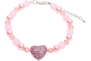 XKSRWE Dog Cat Pearls Necklace Collar with Bling Heart Charm Pendant Pet Puppy Jewelry For Female Dogs Cats