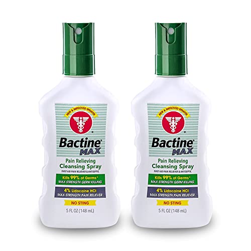 Bactine MAX Pain Relieving Antiseptic Spray with Lidocaine, Kills 99 of Germs*, Fast First Aid