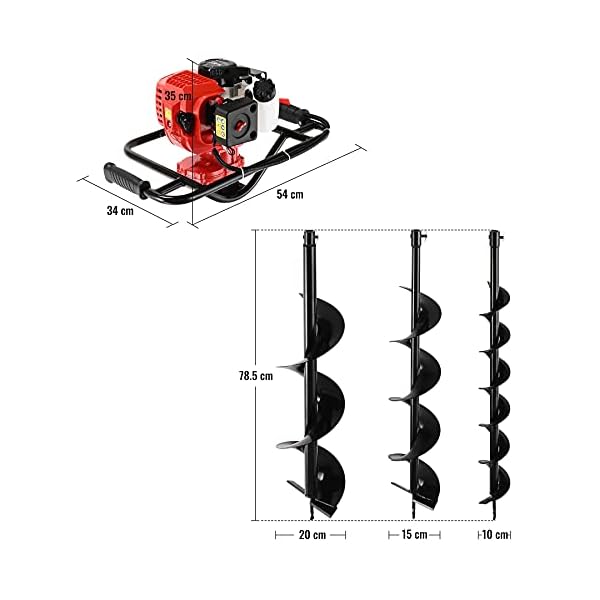 Orion Motor Tech Benzin Erdlochbohrer 52cc Erdbohrer mit 3 Bohrern 100 mm 150 mm 200 mm Erdbohrmaschine Pfahlbohrer für… – Bild 3