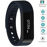 Twinbuys Smart Bracelet Bluetooth 4.0 Android iOS Touch Screen IP68 Waterproof Fitness Tracker Phone Message Notice Pedometer Distance Calories Counter Sleep Monitor Health Sport Wristband Blue