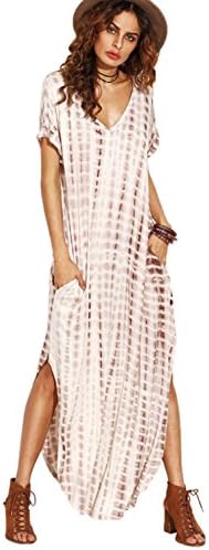 Maxi Dress Plus Size Women Short Sleeve Long Dress (Small, Coffee)