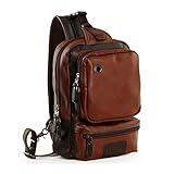 LINGTOM Men's Unbalance Chest Pack Leather Multipurpose Backpack Crossbody Shoulder Bag Travel Sling Bag
