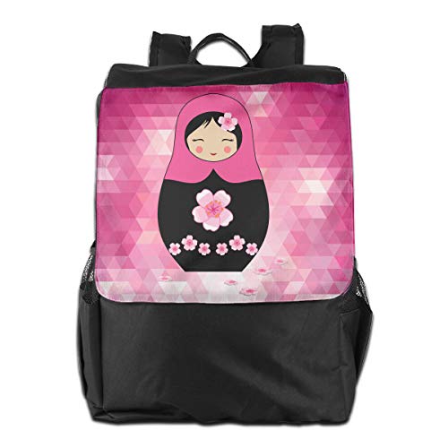 Louise Morrison Kawaii Russian Doll Sakura Women Men Laptop Travel Backpack College School Bookbag Black