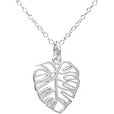 FLYINGTUTU Sterling Silver Small Monstera Leaf Necklace for Women 18"