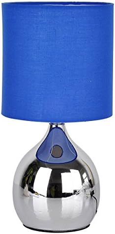 Touch Lamps Bedside 4 stage 12”H Chrome Table Desk Light Fabric Shades (Blue)