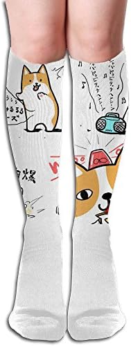 GYANG Thigh High Socks Funny Corgi Women's Over The Knee High Leg Wamers Girls Winter Warm Crochet Stockings