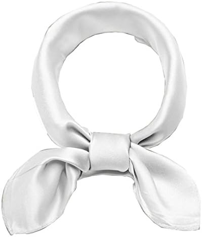Women Silk Plain White Neck Square Neckerchief Scarf 53cm Head Hair Purse Handle Wrap