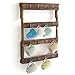 Wall Mounted 12 Hook Torched Wood Coffee Mug Cup Holder Display Rack