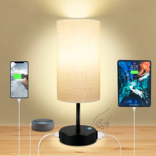 Touch Control Bedsides Lamp,3 Way Dimmable Nightstand Lamp with USB A+C  Port AC Outlet,Table Lamps for Bedro